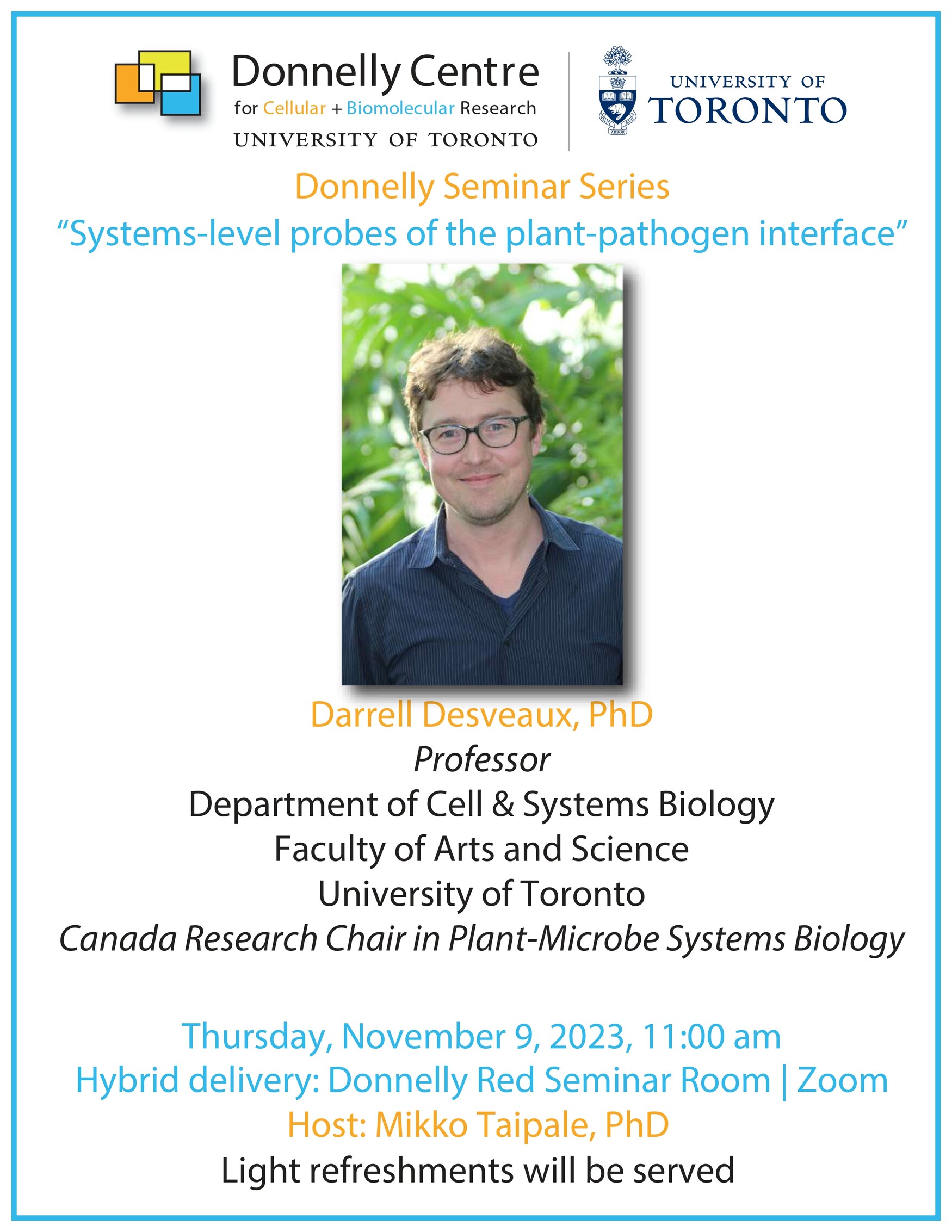 Poster for Donnelly Centre Seminar on "Systems-level probes of the plant-pathogen interface"