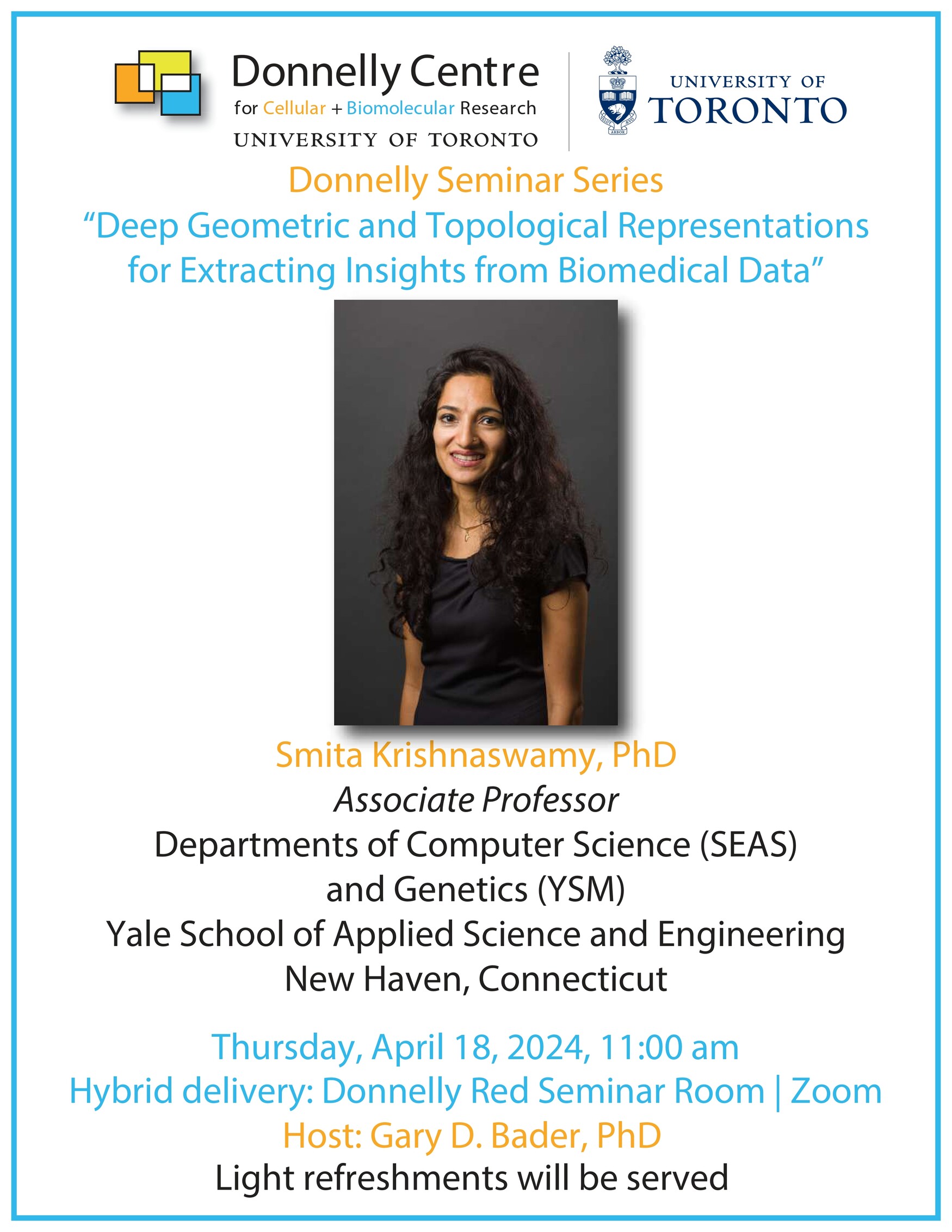 Poster for Donnelly Centre Seminar on "Extracting insights from biomedical data"
